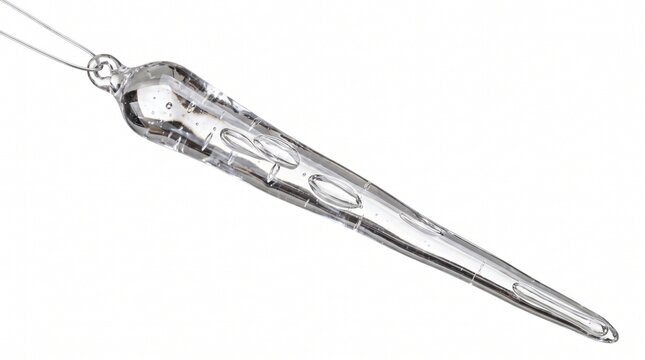 Clear Glass Icicle Christmas Ornament Isolated on White Background
