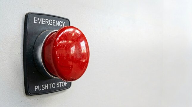Emergency stop button with push to stop label