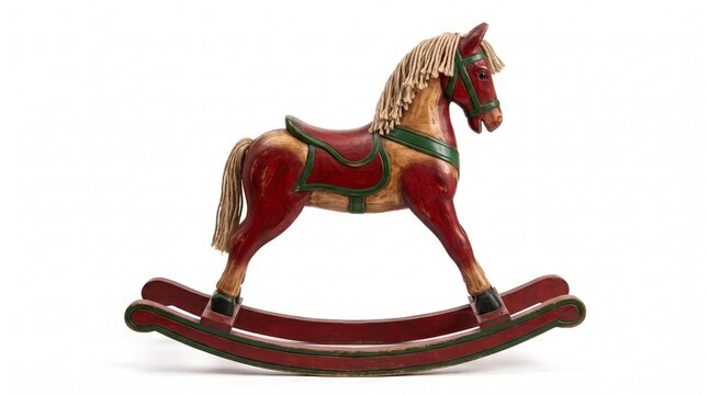 Vintage Wooden Rocking Horse Toy Isolated on White Background