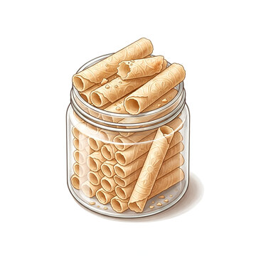 Kue Semprong Traditional Indonesian Crispy Wafer Rolls in Glass Jar Illustration