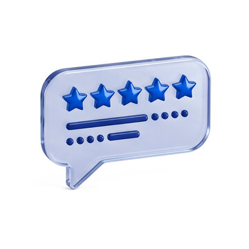 3D speech bubble with stars icon, isolated on transparent background