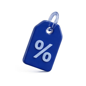 3D discount percentage tag icon, blue glossy style, isolated on transparent background
