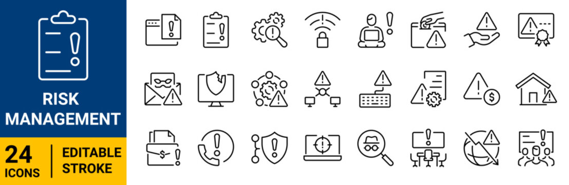 Risk Management icons set. outline icons. Linear icon collection. Editable stroke. Vector illustration