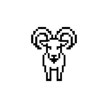 Pixel art ram with curved horns icon.