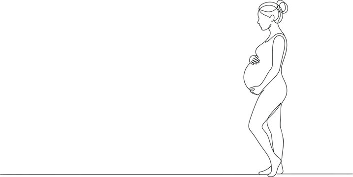 Continuous line drawing of a profile view of a pregnant woman with expectant mother minimalist art simplified sketch pregnancy sil