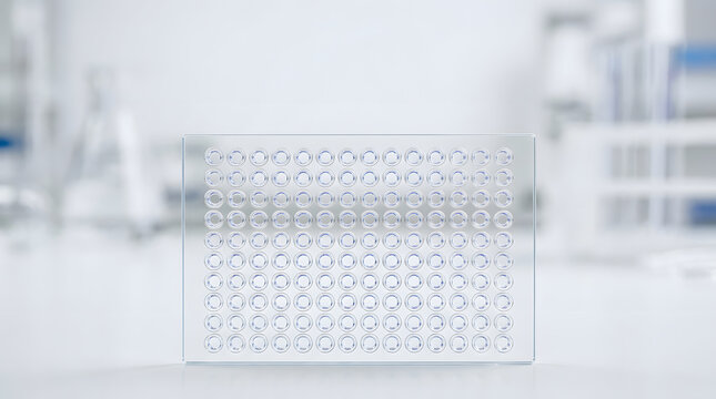 Microplate Reader in Laboratory: A sterile microplate sits ready for analysis in a modern laboratory setting, hinting at cutting-edge research and scientific discovery.