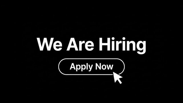 We are hiring apply now message displayed on dark background for job recruitment campaign
