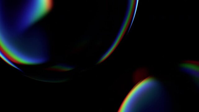 Abstract animation of iridescent bubbles on black background, 4k seamless loop 3d animation
