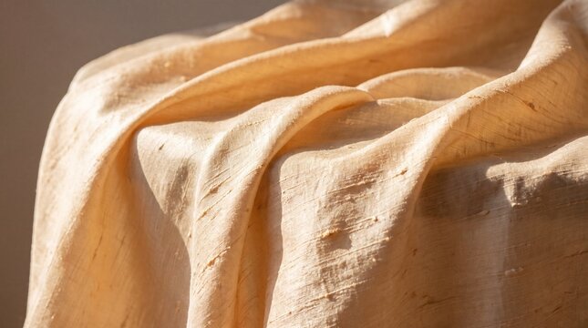 Folded Beige Linen Fabric with Soft Natural Texture