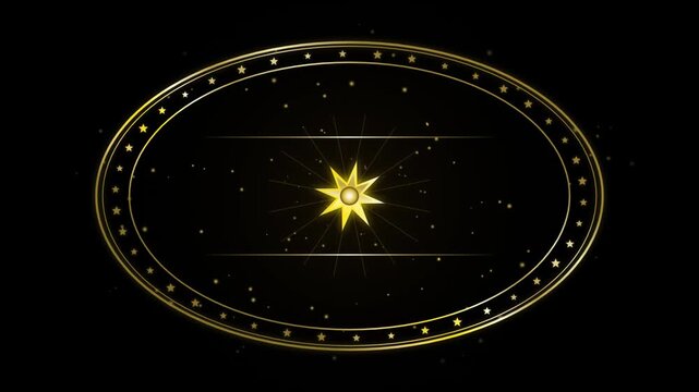 Golden celestial frame with shining starburst on a dark background