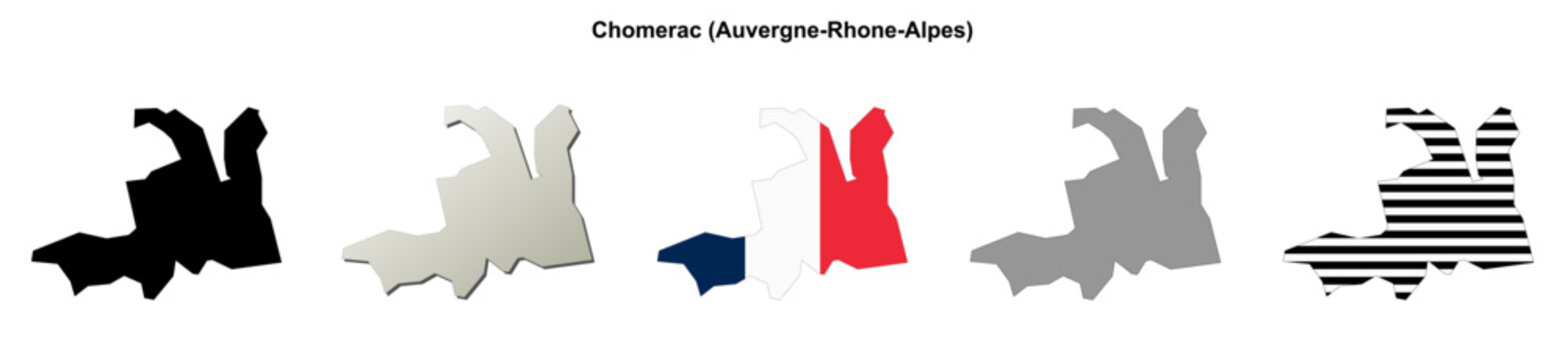 Chomerac (Auvergne-Rhone-Alpes) blank outline map set