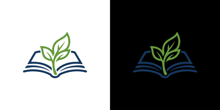 Educational Logo Design Featuring an Open Book with a Growing Green Plant Symbolizing Knowledge and Academic Growth