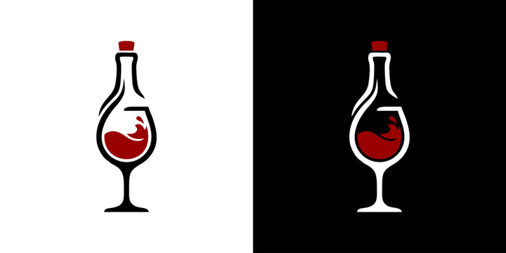 Sophisticated Wine Bottle and Glass Abstract Logo Design for Beverage Branding, Featuring a Modern Blend of Elegance and Simplicity, Ideal for Wineries, Restaurants, and Upscale Drink Products