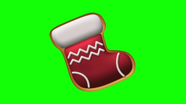 3D Animated Christmas Stocking Cookie with Red Icing on Green Screen