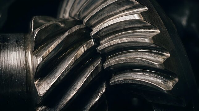 Industrial steel gears in close up, heavy metal mechanical parts, interlocking gear teeth for machinery and engineering concepts