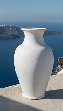 White Ceramic Vase Mediterranean Landscape Background
