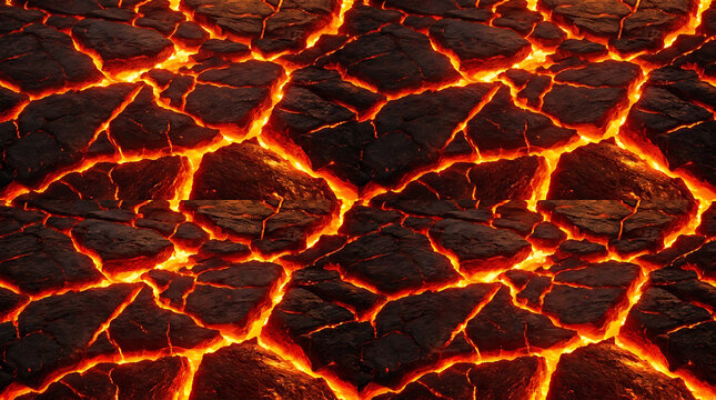 Seamless Volcanic Lava Surface Texture with Glowing Molten Magma Cracks for Digital Design Backgrounds