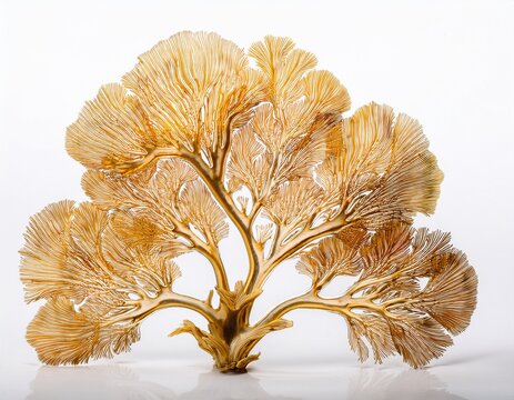 golden fan coral detailed structure of branching polyps and skeleton sea fan white background