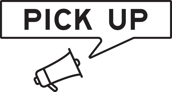 Megaphone icon with speech bubble in word pick up on white background
