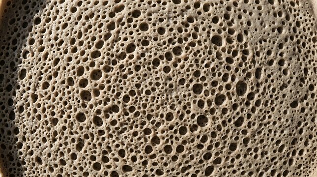 Fermented sourdough starter bubbles, macro texture of active yeast dough, organic porous sponge pattern for baking concepts