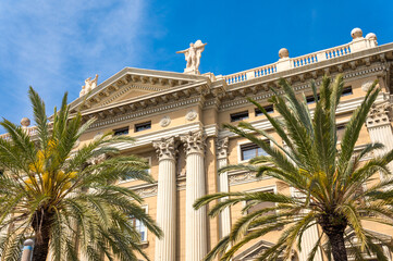 Fragment of Portal de la Pau Government Building With Palm Trees in Barcelona City © Donatas Dabravolskas