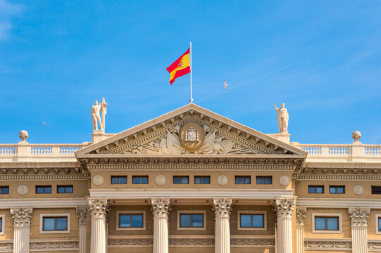 Facade of Portal de la Pau Military Government Building in Barcelona City