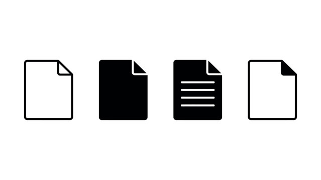 Set of four minimalist document file icons with outline and solid styles