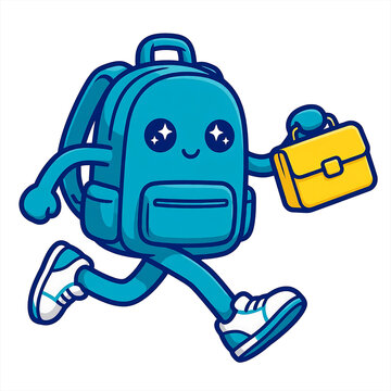 Cute Backpack Running Character Vector | Back to School Schoolbag Mascot
