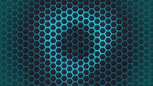 Glowing Blue Neon Hexagon Grid Motion Background with Animated Geometric Circular Pulse Pattern