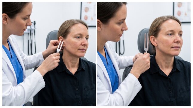 Tuning Fork Hearing Examination Comparing Air and Bone Conduction