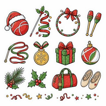 Christmas Rhythmic Gymnastics Equipment Set with Festive Decorations