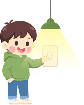 Boy Turns on Light Switch