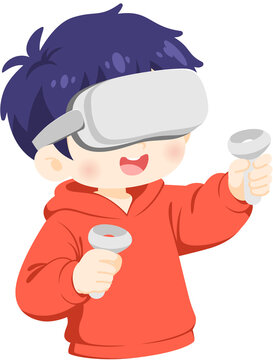 Child Playing Virtual Reality Game with Controllers