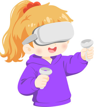 Child Plays Virtual Reality Game with Controllers