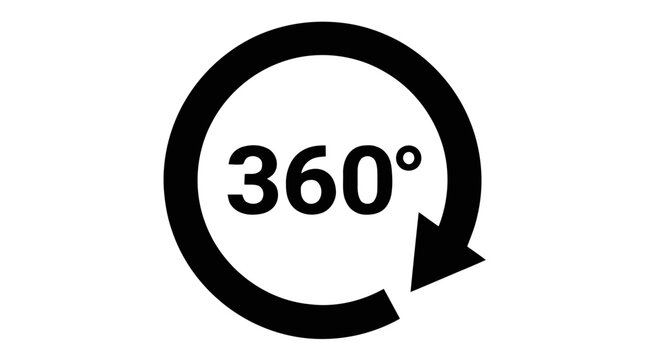 Vector illustration of 360 degrees rotation icon with circular arrow on a transparent background