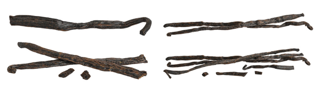 Dried vanilla stick isolated on white background