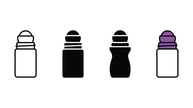 Set of roll on deodorant icons isolated on white background with various silhouettes and styles