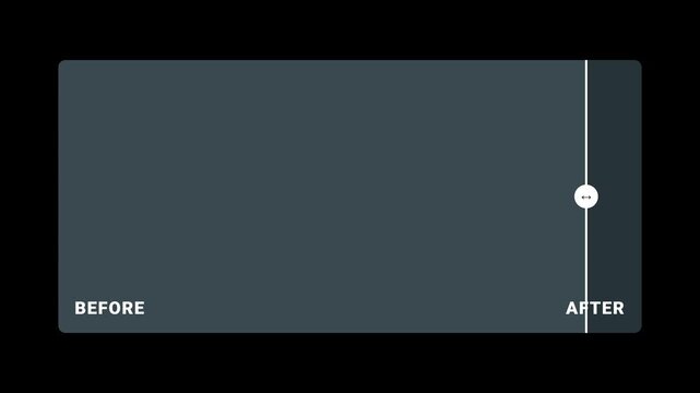 Before and after comparison slider animation with sliding divider transformation and result reveal concept