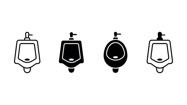 Set of four different black and white vector urinal icons for public restroom design