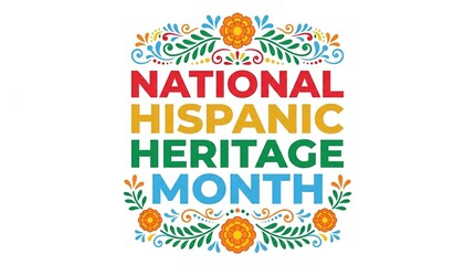 National Hispanic Heritage Month colorful floral typography design on white background © Stock Shelf