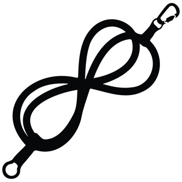 Coiled elastic bungee cord with carabiner hook and loop vector icon on white background.