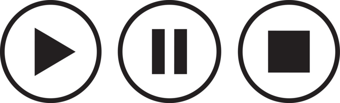 Media control icons, play pause stop buttons, audio video playback symbols, modern flat interface elements,