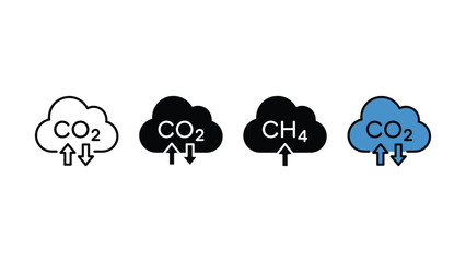 Obraz premium Set of carbon dioxide and methane emission icons with arrows representing atmospheric gas exchange