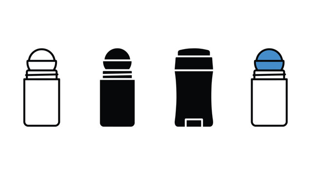 Set of four different deodorant and antiperspirant icons in outline and solid vector styles