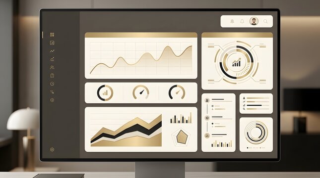 Modern dashboard admin panel ui ux design featuring interactive data visualization charts on computer screen display