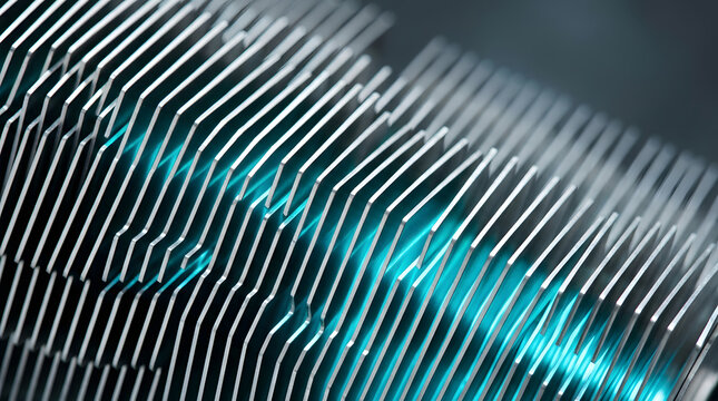 Metallic Abstract: A striking abstract image featuring a series of parallel metallic lines with a vibrant blue glow running through them, creating a futuristic and technological aesthetic.