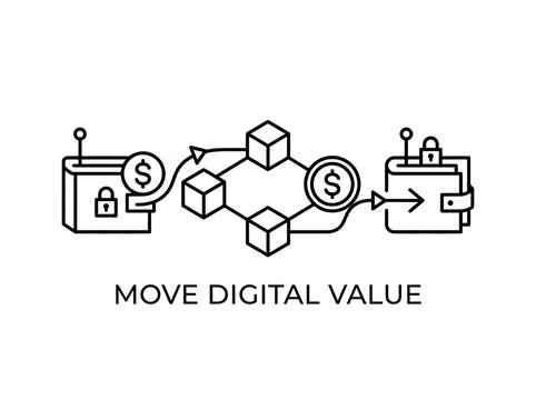 Cryptocurrency wallet transfer icon showing blockchain transaction and digital money movement.