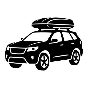 SUV car with roof cargo box icon for travel and transport design