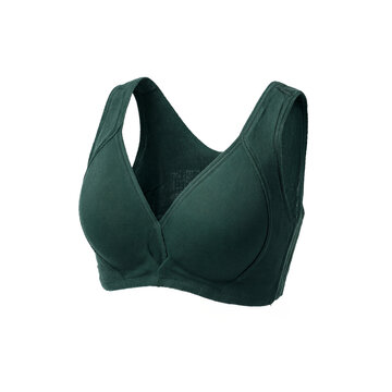 Nursing bralette in emerald green featuring integrated knitted support isolated on a transparent background