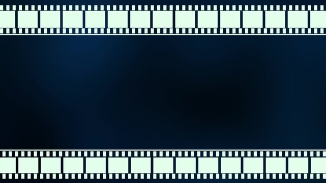 Cinematic film strip border frame with dark blue center for video titles, media presentations, storytelling, and creative motion graphics.